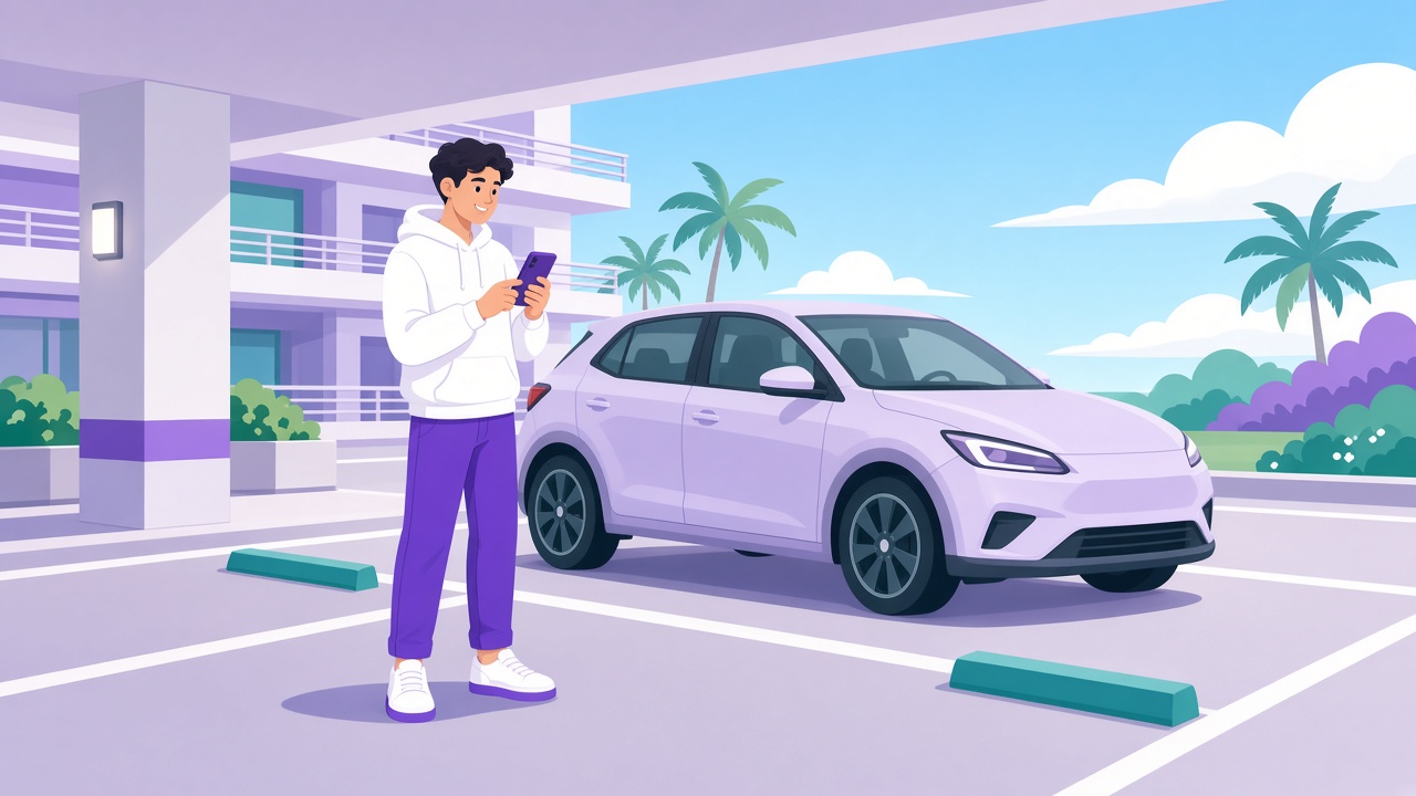 Visitor registering parking with phone at the lot